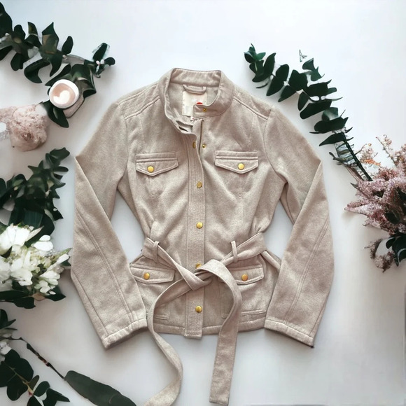 G by Guess Jackets & Blazers - GUESS Tie Winter Jacket Cozy Coat Beige Tan Neutral Size Medium Gold Hardware